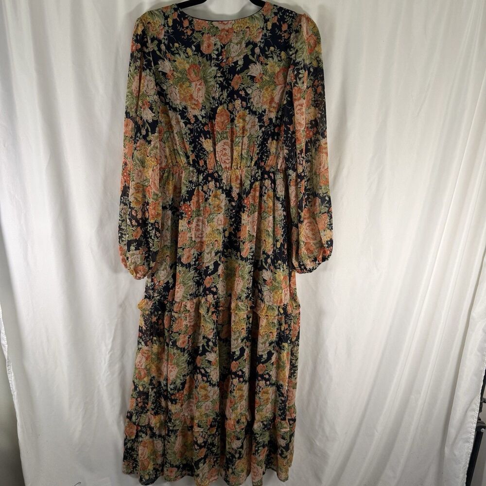 New Balticborn Bowman Dress Women Medium Blue Floral Deep Vneck Long Sleeve Maxi - Picture 10 of 10